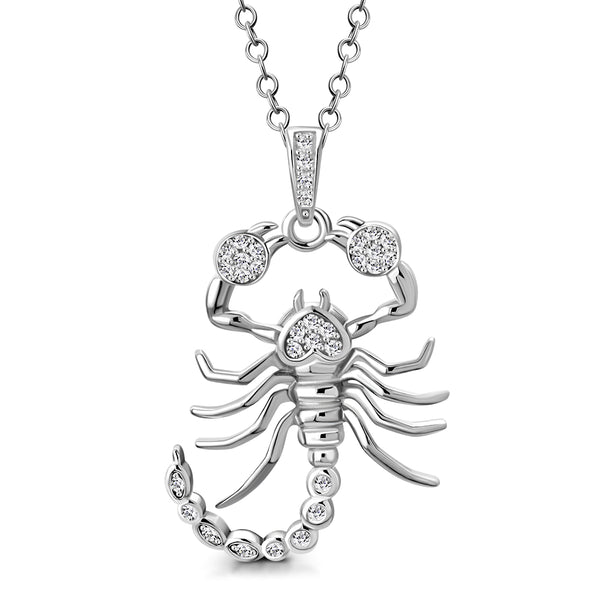 Scorpion Necklace Pendant 925 Sterling Silver Cubic Zirconia with Heart Accent