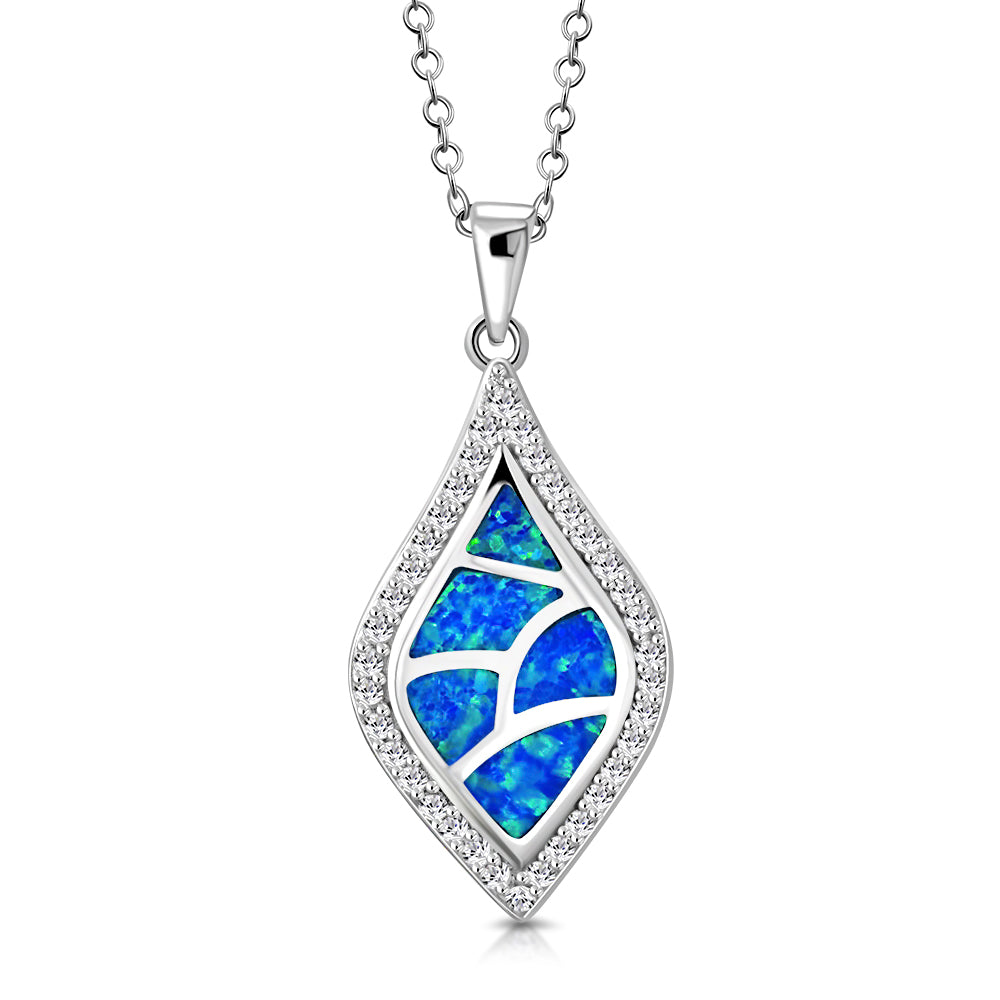 Blue Marquise Necklace Pendant 925 Sterling Silver Simulated Opal Cubic Zirconia
