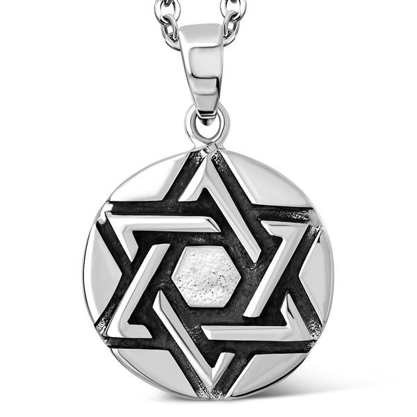 925 Sterling Silver Jewish Star of David Circle Pendant Necklace, 20"