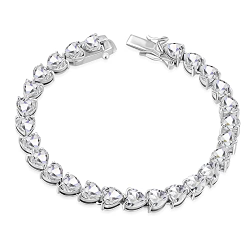 Women's 925 Sterling Silver Love Heart Tennis Bracelet Cubic Zirconia