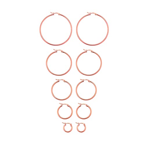 My Daily Styles Set of 5 Pairs Hoop Huggie Stainless Steel Women's Earrings 10mm, 20mm, 30mm, 40mm and 50mm
