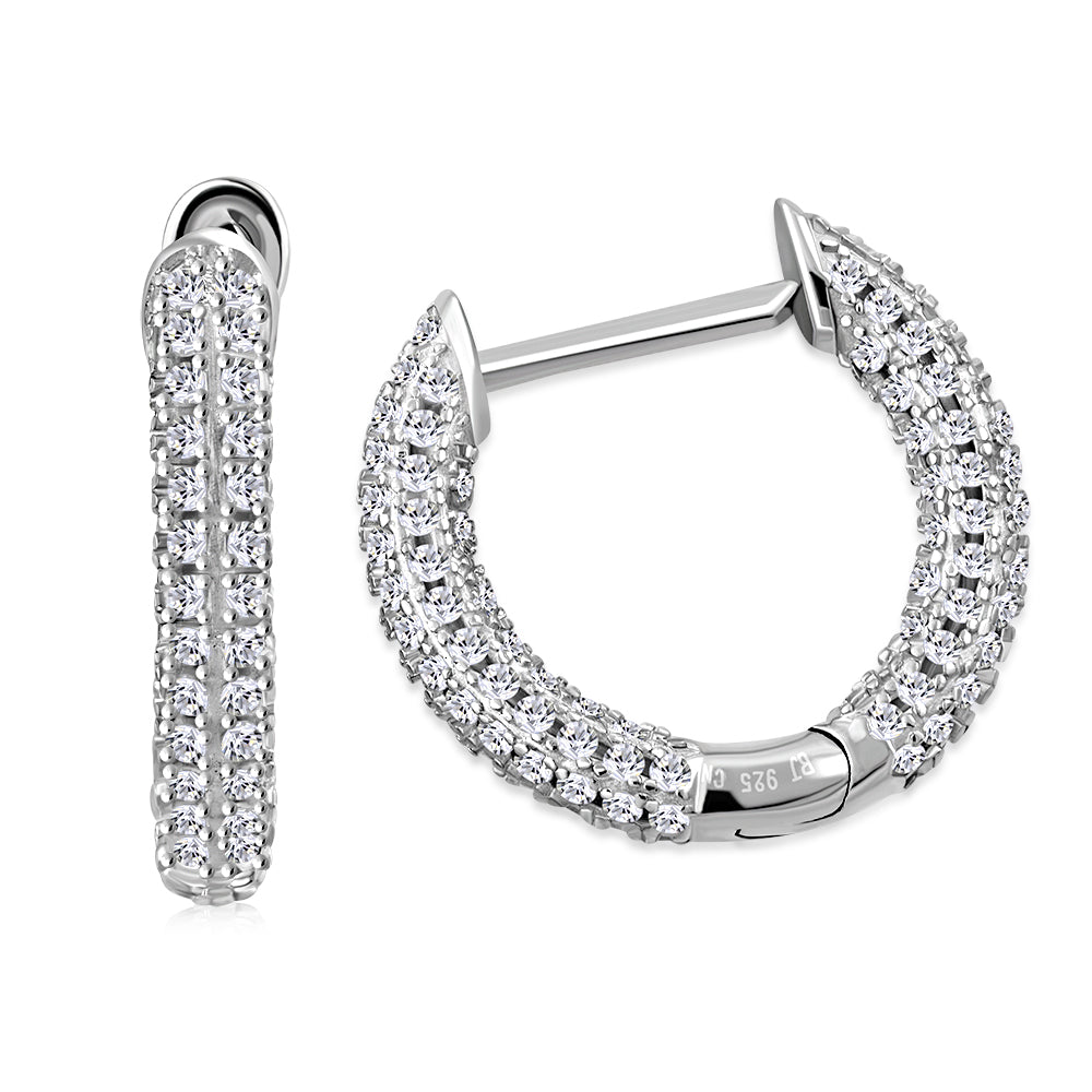 925 Sterling Silver Hoop Huggie Earrings Cubic Zirconia