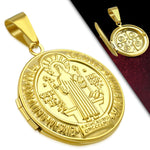 Stainless Steel St. Benedict Medal Cross Christian Locket Pendant Necklace