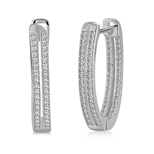 925 Sterling Silver Hoop Earrings Cubic Zirconia