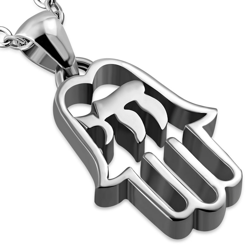 Chai and Hamsa Necklace Pendant Sterling Silver