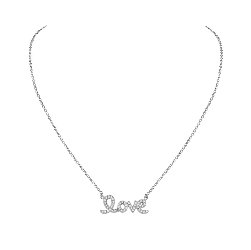 Cursive Love Pendant Necklace in 925 Sterling Silver