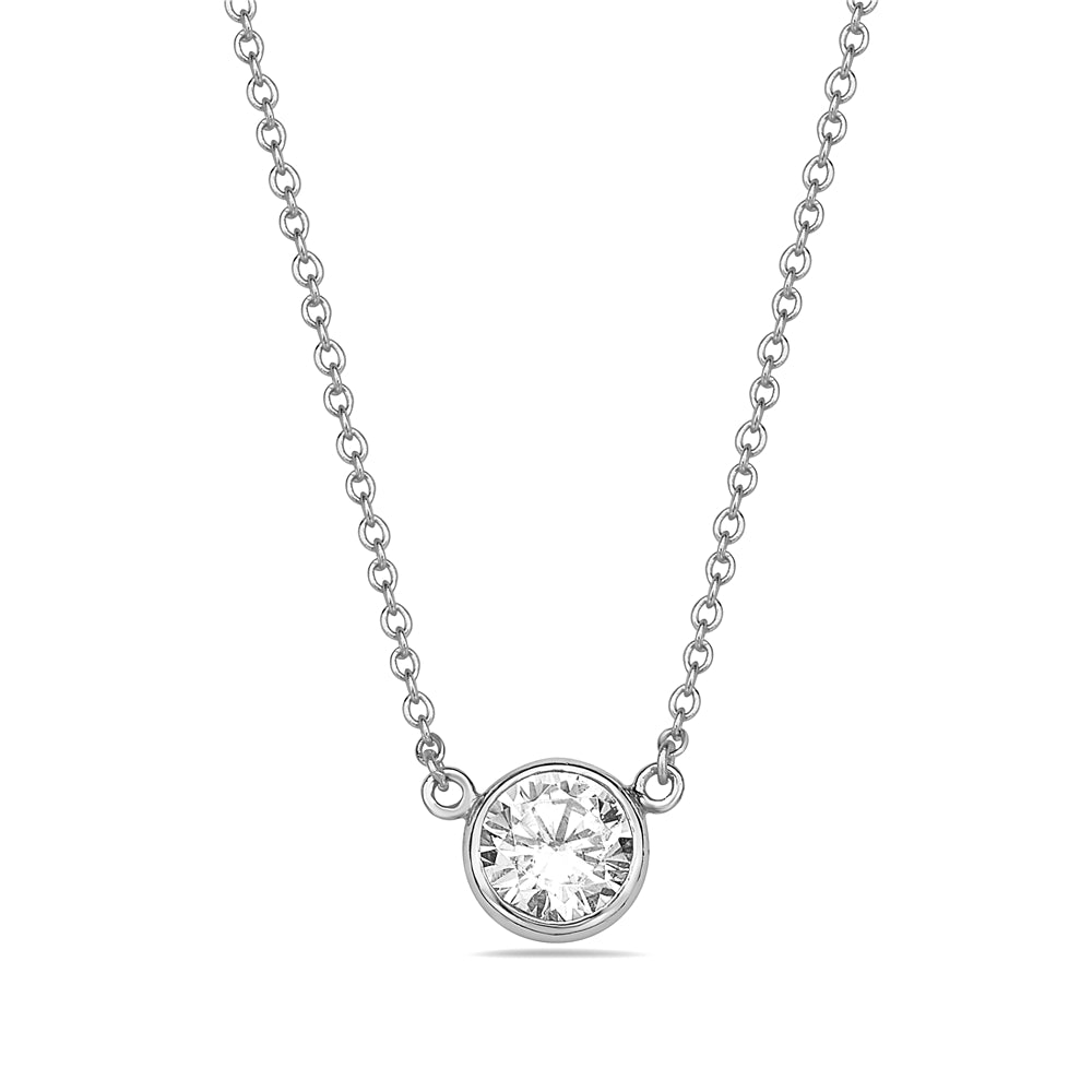 Classic Solitaire Cubic Zirconia Sterling Silver Pendant Necklace