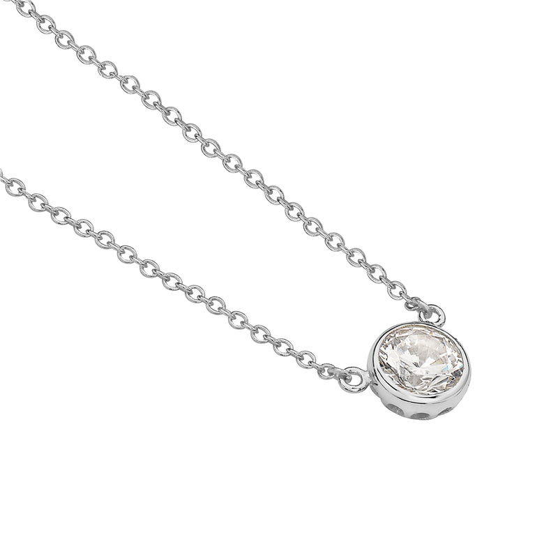 Classic Solitaire Cubic Zirconia Sterling Silver Pendant Necklace