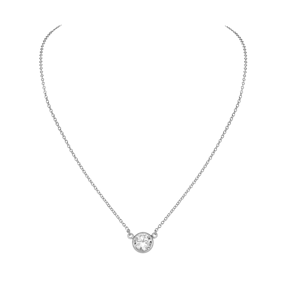 Classic Solitaire Cubic Zirconia Sterling Silver Pendant Necklace