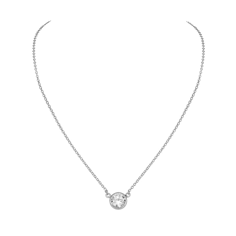 Classic Solitaire Cubic Zirconia Sterling Silver Pendant Necklace