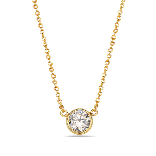 Classic Solitaire Cubic Zirconia Sterling Silver Pendant Necklace
