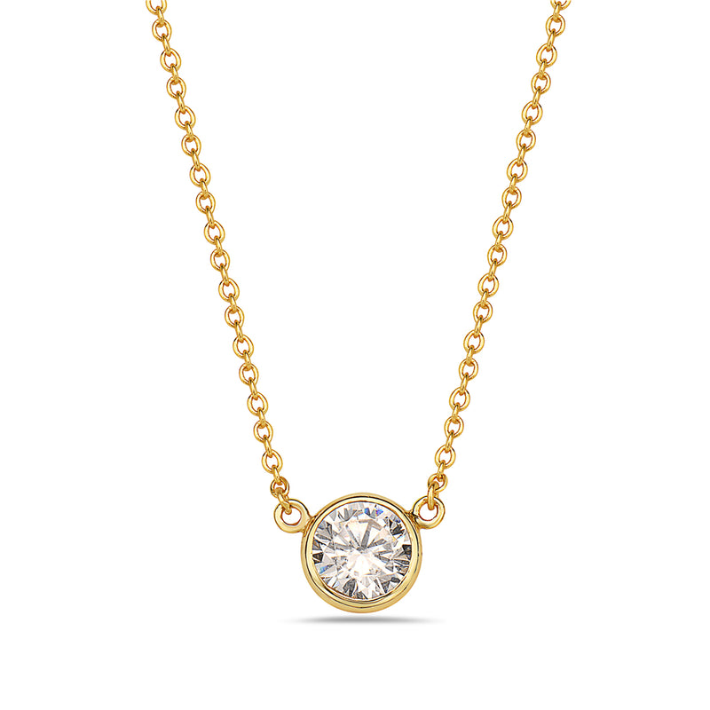 Classic Solitaire Cubic Zirconia Sterling Silver Pendant Necklace