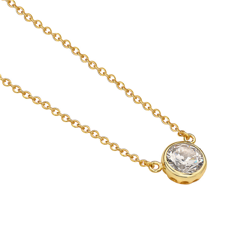 Classic Solitaire Cubic Zirconia Sterling Silver Pendant Necklace