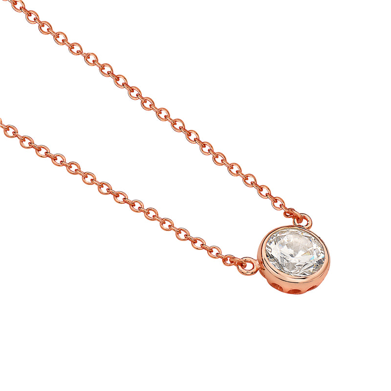 Classic Solitaire Cubic Zirconia Sterling Silver Pendant Necklace