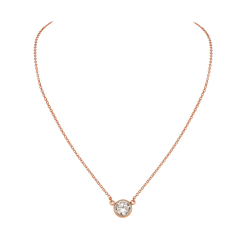 Classic Solitaire Cubic Zirconia Sterling Silver Pendant Necklace