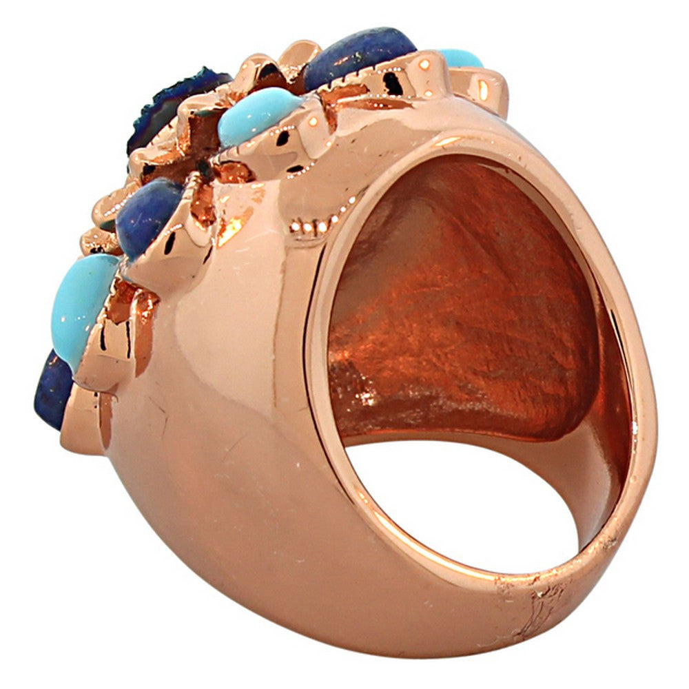 Blue Turquoise Gemstones Drusy Quartz Large Fashion Cocktail Ring