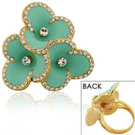 Fashion Alloy Yellow Gold-Tone Turquoise-Tone Enamel CZ Cocktail Flower Ring 