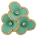 Fashion Alloy Yellow Gold-Tone Turquoise-Tone Enamel CZ Cocktail Flower Ring