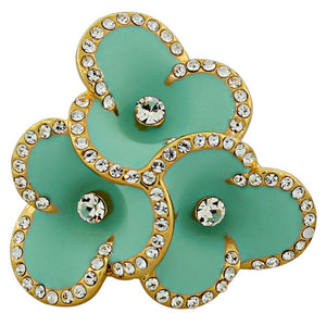 Fashion Alloy Yellow Gold-Tone Turquoise-Tone Enamel CZ Cocktail Flower Ring