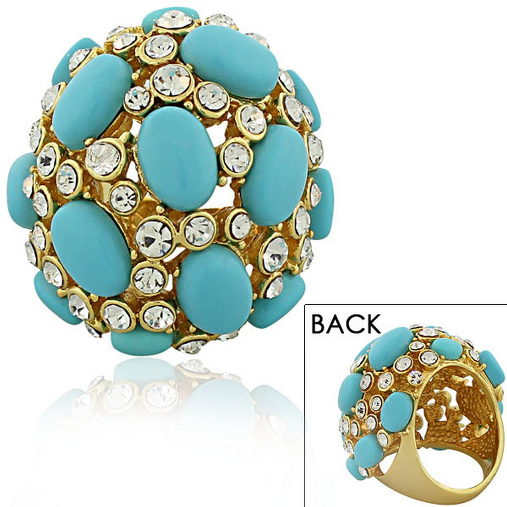 18K Yellow Gold Plated Bronze Blue Gemstones Large Cluster Cocktail Ring