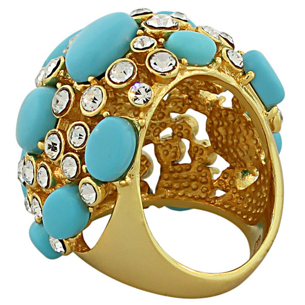 18K Yellow Gold Plated Bronze Blue Gemstones Large Cluster Cocktail Ring