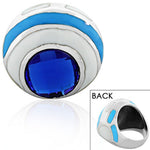 FERRARO Stainless Steel Silver-Tone Blue Sapphire-Tone CZ Large Cocktail Ring 