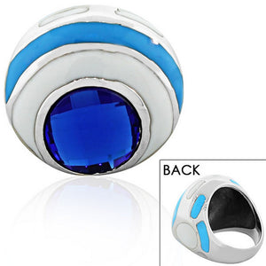 FERRARO Stainless Steel Silver-Tone Blue Sapphire-Tone CZ Large Cocktail Ring 