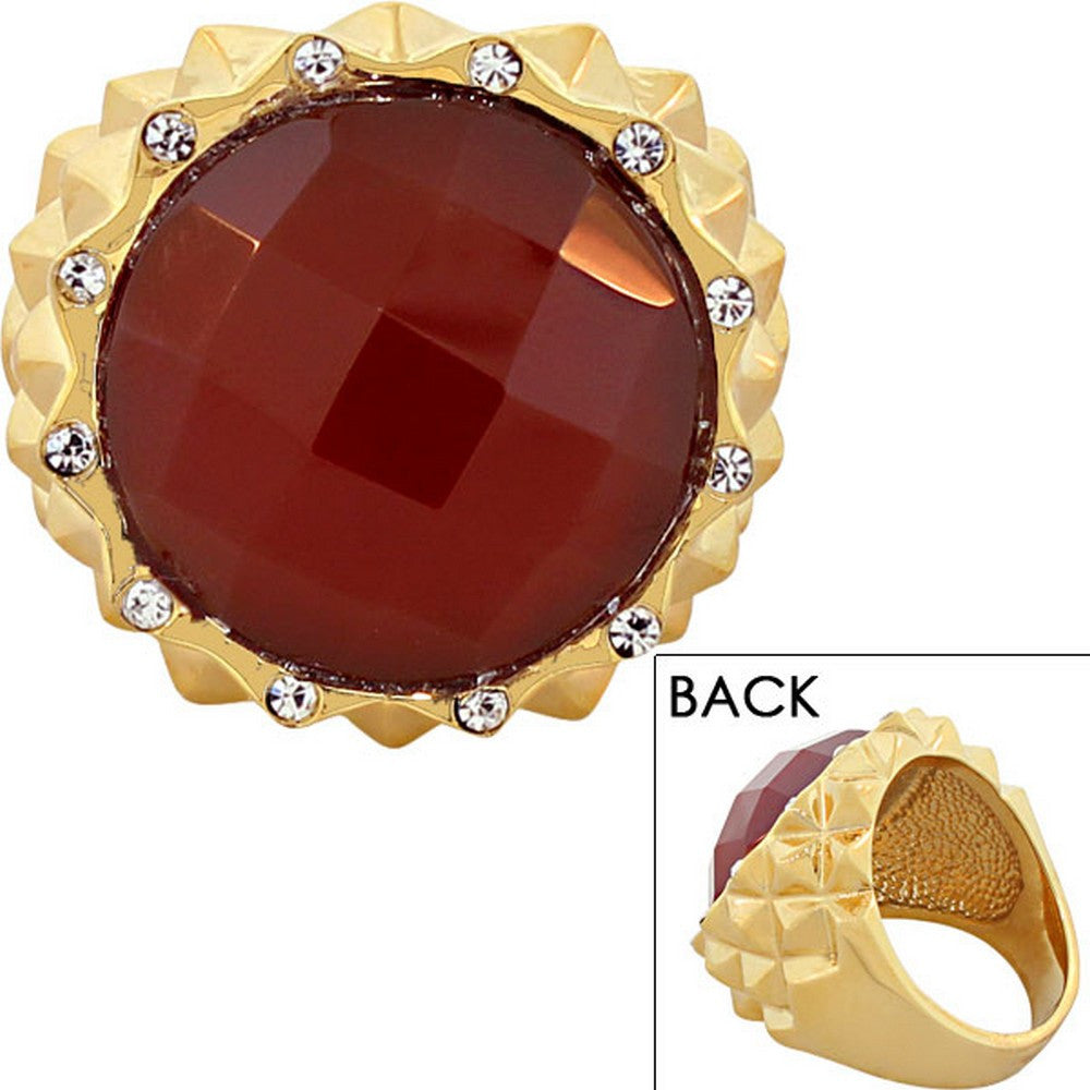 FERRARO Stainless Steel Yellow Gold-Tone Red White CZ Large Statement Cocktail Ring