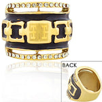 STEELTIME Stainless Steel Yellow Gold-Tone Black White CZ Greek Key Statement Ring