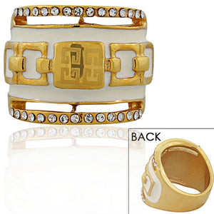 STEELTIME Stainless Steel Yellow Gold-Tone White CZ Greek Key Statement Ring