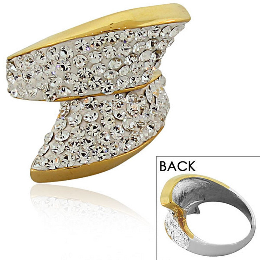 Stainless Steel Two-Tone White Clear CZ Statement Ring 