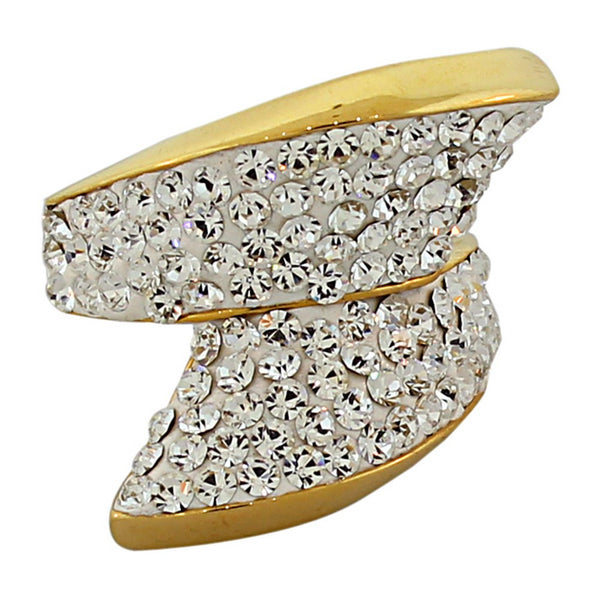 Stainless Steel Two-Tone White Clear CZ Statement Cocktail Ring