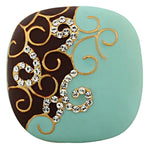 Fashion Alloy Yellow Gold-Tone Turquoise-Tone Brown White CZ Statement Cocktail Ring