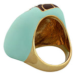 Fashion Alloy Yellow Gold-Tone Turquoise-Tone Brown White CZ Statement Cocktail Ring