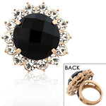 FERRARO Stainless Steel Rose Gold-Tone Black White CZ Flower Large Cocktail Ring 