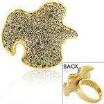 Fashion Alloy Yellow Gold-Tone White Clear CZ Large Statement Cocktail Ring 