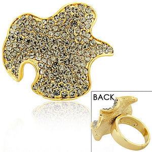 Fashion Alloy Yellow Gold-Tone White Clear CZ Large Statement Cocktail Ring 