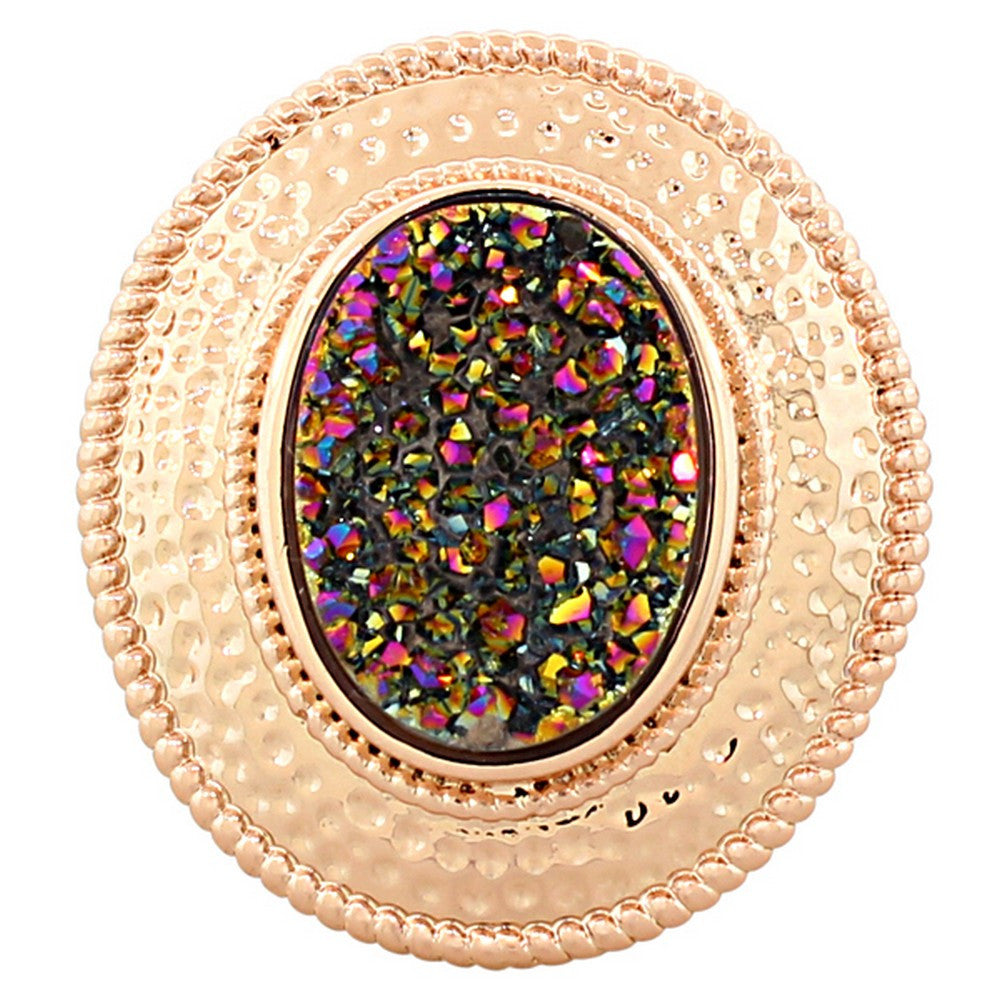 18K Rose Gold Plated Bronze Drusy Quartz Glitter Large Cocktail Statement Ring