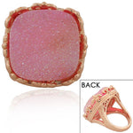 18K Rose Gold Plated Pink Drusy Quartz Glitter Large Cocktail Statement Ring 