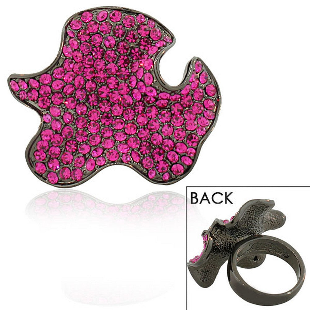 Stainless Steel Black Pink CZ Large Fashion Cocktail Statement Ring 