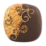 Fashion Alloy Yellow Gold-Tone Brown CZ Cushion-Shaped Statement Cocktail Ring