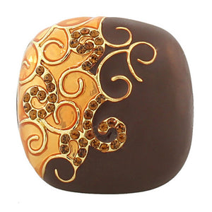 Fashion Alloy Yellow Gold-Tone Brown CZ Cushion-Shaped Statement Cocktail Ring