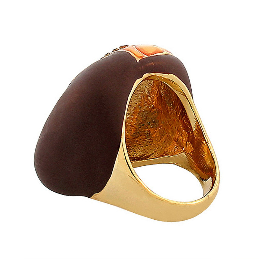 Fashion Alloy Yellow Gold-Tone Brown CZ Cushion-Shaped Statement Cocktail Ring