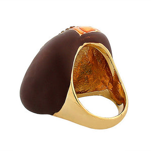 Fashion Alloy Yellow Gold-Tone Brown CZ Cushion-Shaped Statement Cocktail Ring