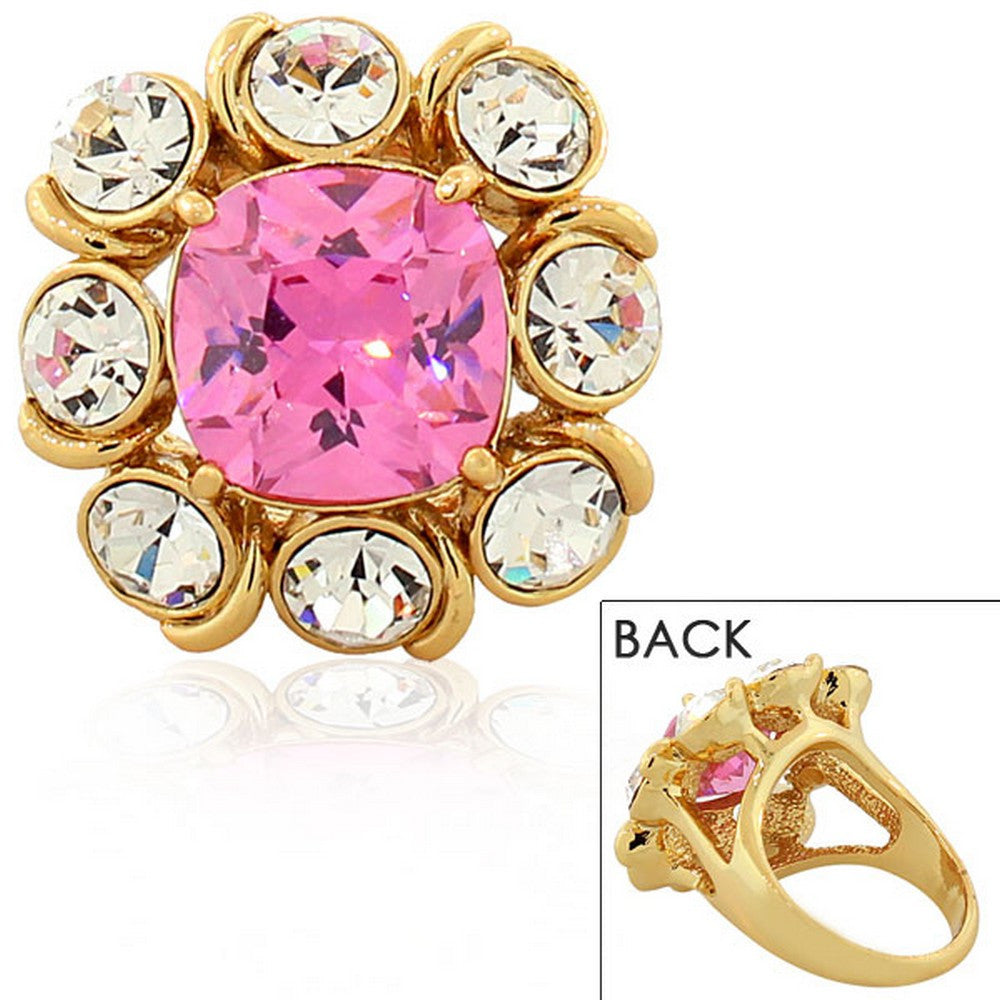 Fashion Alloy Yellow Gold-Tone White Pink Clear CZ Statement Cocktail Ring