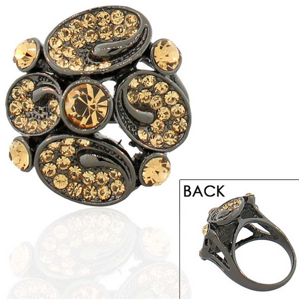 Fashion Alloy Black Brown CZ Flower Floral Design Statement Cocktail Ring
