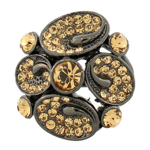Fashion Alloy Black Brown CZ Flower Floral Design Statement Cocktail Ring