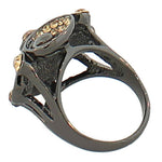 Fashion Alloy Black Brown CZ Flower Floral Design Statement Cocktail Ring