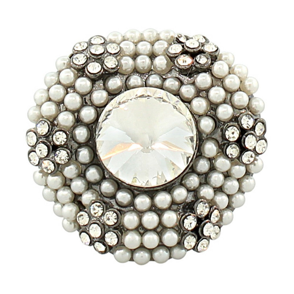 Fashion Alloy Simulated Pearls Black White Clear CZ Statement Cocktail Ring