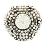 Fashion Alloy Simulated Pearls Black White Clear CZ Statement Cocktail Ring